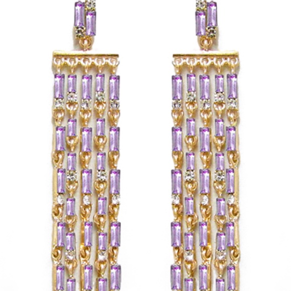 Baguette Crystal Row Earrings - Picture 1 of 2